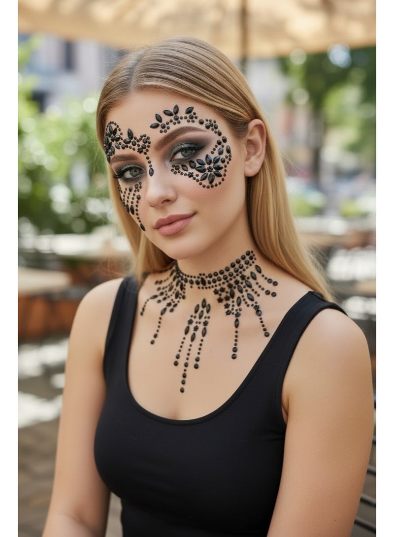 مجموعة من ملصقين على شكل جوهرة للوجه، باللونين الأبيض والأسود - Image 2